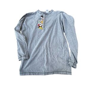 Y2K Vintage The Disney Store Mickey And Friends Henley Embroidered Gray Sz Large